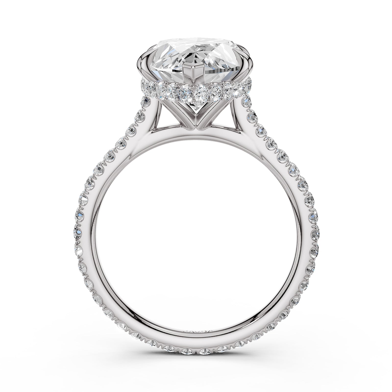 Cathedral Style Halo French U Pave Set Lab Grown Diamond Engagement Ring IGI Certified 4.55 Ctw.